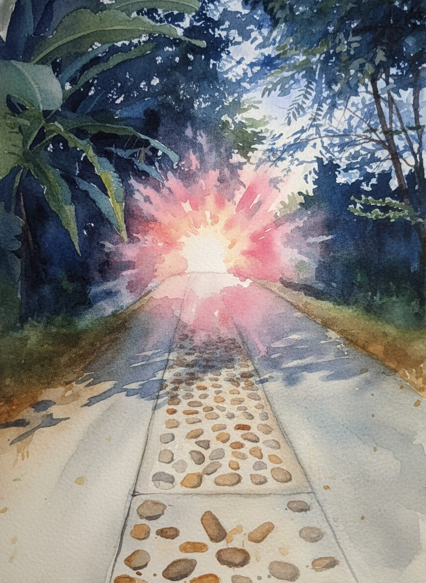 Es una gran imagen porque yo personalmente tome la foto y la edite al final del camino empedrado se ve un resplandor de luz..